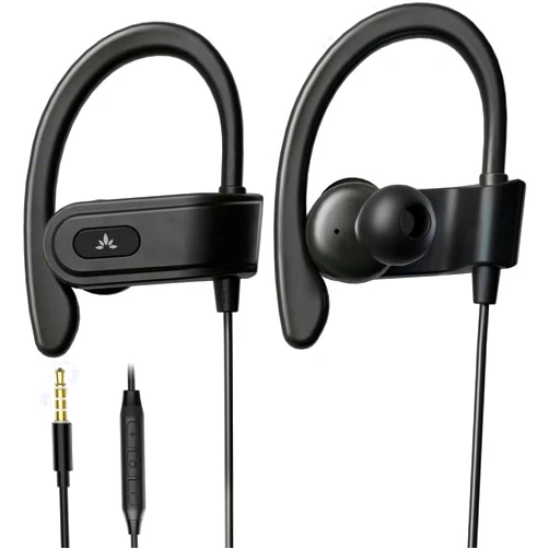 Avantree E171 - AUX 3.5mm Wired Earbuds with Microphone & in-Line Volume Control, Compatible with Traditional 3.5mm AUX Phones Corded Headphones with Ear Hook for Running & Sports, Black