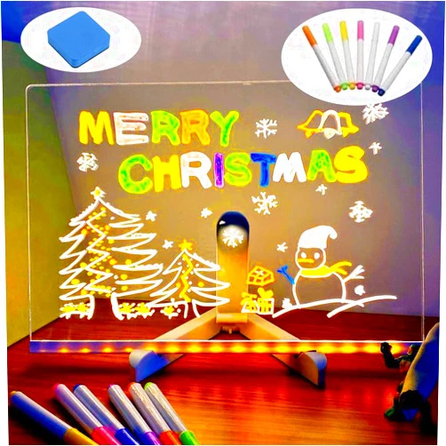 Kruggo LED Note Board with Colors, Light Up Acrylic Message Board, Led Drawing Board, Illuminated Acrylic Notepad with Adjustable Stand and 7 Pens (11.8