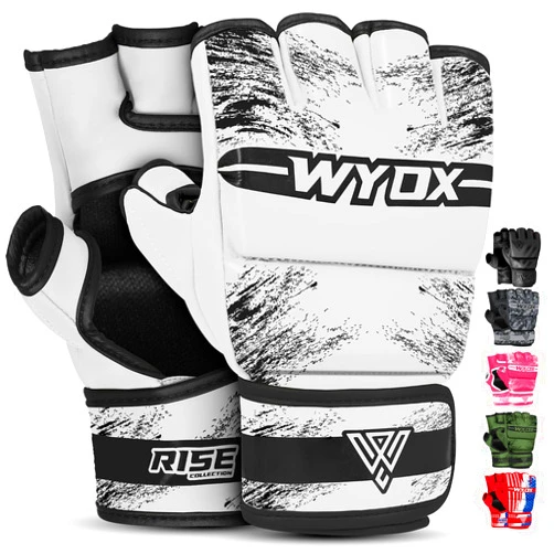 WYOX MMA Gloves for Men & Women – Grappling & Sparring Boxing Gloves with Open Palm Design, Padded Fingerless Training Gloves for Kickboxing, Muay Thai
