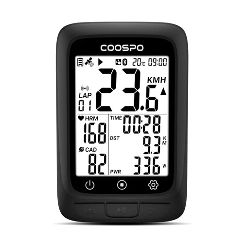 COOSPO Bike Computer GPS Wireless, ANT+ Cycling Computer GPS with Bluetooth, Multifunctional ANT+ Bicycle Computer GPS with 2.4 LCD Screen, Bike Speedometer with Auto Backlight IP67
