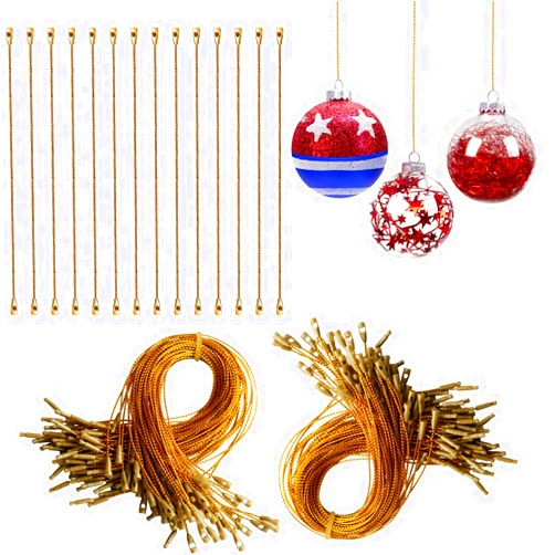 Umzing 200Pcs Gold Ornament Hooks Ornament Hangers Ribbon Ornament String with Snaps Precut String Hangers Snap Fasteners Rope Hooks for Halloween Christmas Ornaments Price Tag Crafts Gift Tag