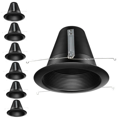TORCHSTAR 6 Inch Recessed Can Light Trim, Air Tight Baffle Trim, IC-Rated Anti-Glare 6 Inch Can Light Trim, Self-Flanged Recessed Light Trim, Black, Pack of 6
