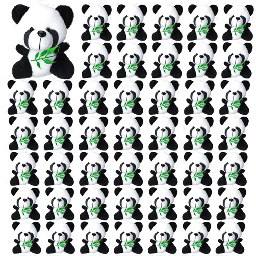 Hiboom 50 Pieces Panda Stuffed Animal Panda Plush Animal Toy Panda Keychain 4 Inch Mini Stuffed Animals Cute Panda Toy Doll Finger Toy for Classroom Prizes Home Decoration Plant Pots Bonsai