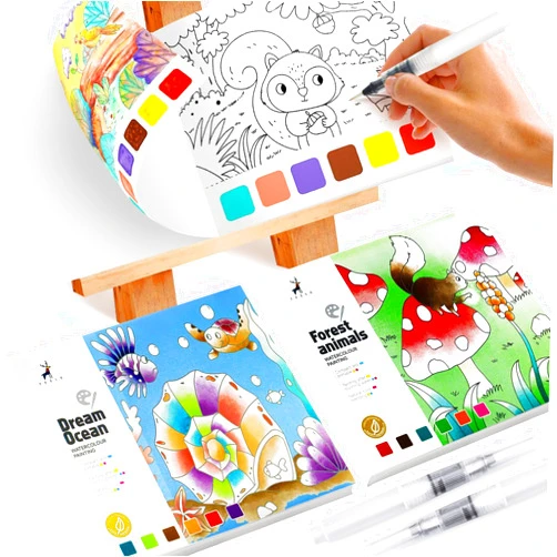 Innofans 2PCS Watercolor Coloring Books for Kids Ages 4-8,Watercolor Painting Book for Toddlers,Water Color Paint Sets,Arts and Crafts for 3 4 5 6 7 8 Year Olds Girls Boys Birthday Gifts