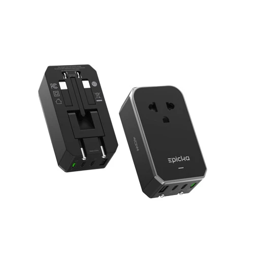 EPICKA Air 40W Universal Travel Adapter, PD Fast Charging International Power Adapter with 1 AC & 4 USB Ports, Worldwide Compact Travel Essentials for USA/EU/UK/AUS(Black, Not a Voltage Converter)