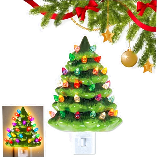 Jefuzh Christmas Tree Night Light - Plug in Resin Vintage Night Light,Decorations Indoor, Room Home Decor and Accessories, 360 Degree Swivel Plug, Wall Decor Night Light (Green)