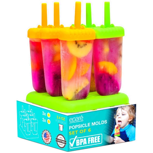 Eparé Popsicle Molds for Kids Set of 6 - Homemade BPA Free Easy Release Ice Pop Mold - Frozen Pops Maker - Reusable Popcicle Freeze Treats for Adults, Baby & Toddler