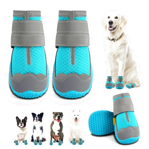 JZXOIVA Dog Shoes for Large Dogs, Medium Dog Boots & Paw Protectors for Hardwood Floors, Outdoor Dog Booties for Hot Pavement Winter Snow Hiking, Breathable Dog Shoes with Reflective Strips Size 7