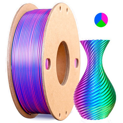 3Dgenius Silk PLA 3D Printer Filament Triple Color Silk PLA Filament 1.75mm 3D Printing Filament Fit Most FDM Printers, 250g Spool(0.55lbs), 3 in 1 Color Rose Red Dark Blue Green