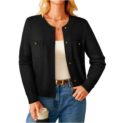 GRACE KARIN Women 2025 Tweed Cardigan Sweaters, Casual Lightweight Cropped Cardigan, Early Fall Fashion Knit Blazer Outfits