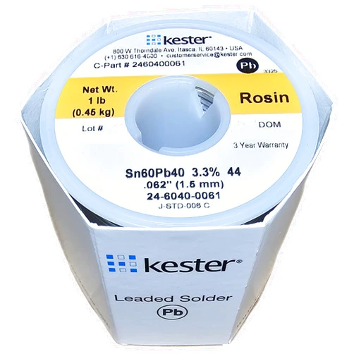 Kester 44 Lead Solder Wire - 1 lb - 0.062 in Wire Diameter - Sn/Pb Compound - 40 % Lead Content - 24-6040-0061 [PRICE is per POUND]