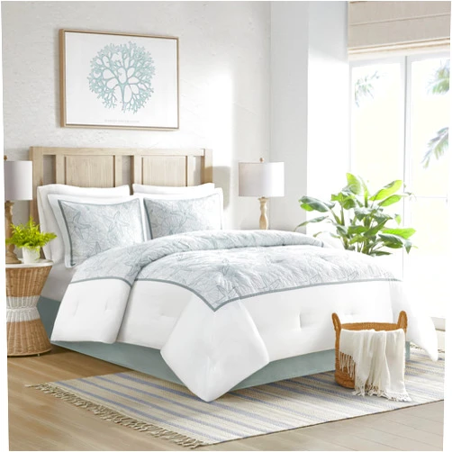Harbor House Cotton Comforter Set - Coastal Oceanic Sealife Design, All Season Down Alternative Bedding with Matching Shams, Bedskirt, Maya Bay, Seafoam Blue King(108