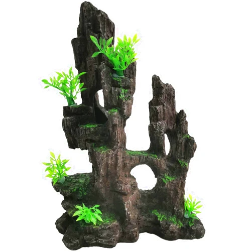 kathson Aquarium Mountain View Stone Resin Fish Tank Decoration Betta Hideout Caves Rockery Landscape Tree Rock Hiding Cave Decor for Small Fish Shrimp Play Ornament