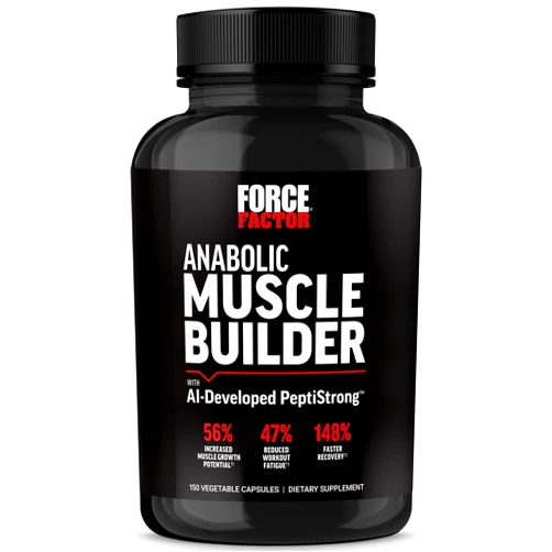 FORCE FACTOR Anabolic Muscle Builder, Muscle Building Support Supplements for Men, Supports Muscle, Strength, and Recovery, Reduces Fatigue, with AI-Developed PeptiStrong, 150 Capsules