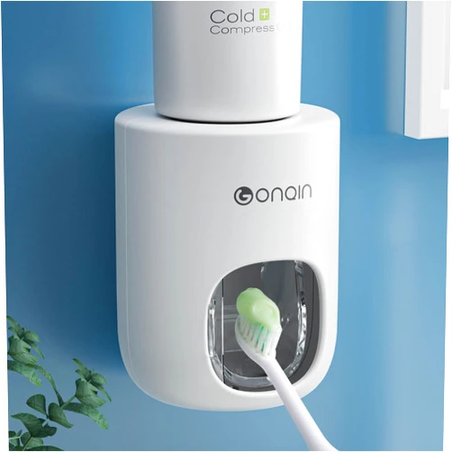 MOPMS Toothpaste Dispenser Wall Mount for Bathroom Automatic Toothpaste Squeezer with Cover for Toothpaste Holder (White)