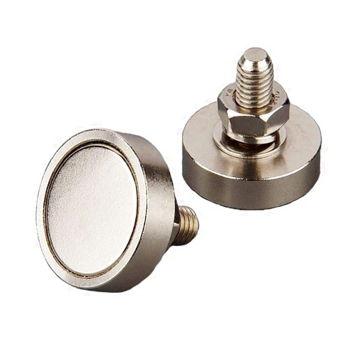 MUTUACTOR 2Pack Strong Magnetic Round Base Pot 100lb(45kg) with Long Male Thread Stud #M8 Neodymium Magnet Mounting for Lighting, Bracket.