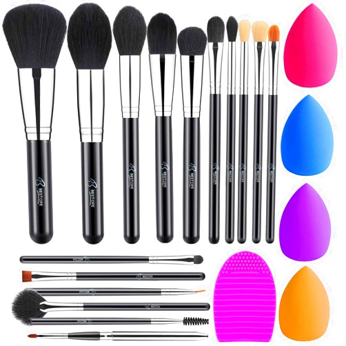 BESTOPE PRO BESTOPE Makeup Brushes 16PCs Makeup Brushes Set with 4PCs Beauty Blender Sponge and 1 Brush Cleaner Premium Synthetic Foundation Brushes Blending Face Powder Eye Shadows Make, 20 Piece Set (Pack of 1)