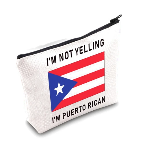 LEVLO Funny Puerto Rico Cosmetic Bags Souvenirs I'm Not Yelling I'm Puerto Rican Makeup Bags Puerto Rican Root Flag Gifts (I'm Puerto Rican)
