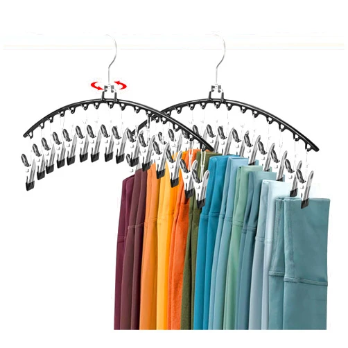 Aastin 2 Pack Leggings Organizer for Closet Hanging, Pants Hangers with 15 Clips Holds 30 Shorts//Jeans/Skirts/Hats, Space Saving Racks Hanging Closet Organizers and Storage