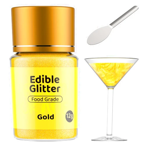 Jelife Gold Edible Glitter for Drinks Cocktails - 12 Grams Vegan Shimmering Champagne Drink Glitter Metallic Glimmer Brew Luster Dust Beverages Food Coloring Powder for Cake Decorating, Chocolates
