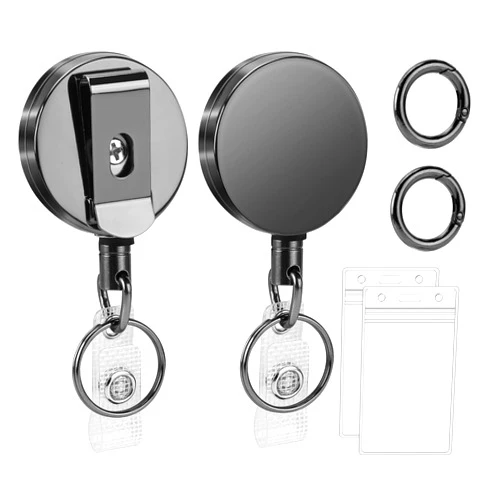 Maileto 2 Pack Heavy Duty Retractable Badge Reels Metal Retractable Badge Holder with Carabiner, Keychain, Belt Clip and Vertical ID Card Holders 27.5