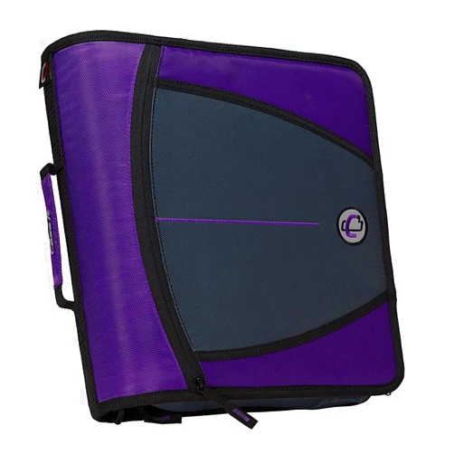 Case it Case-it The Mighty Zip Tab Zipper Binder - 3 Inch O-Rings - 5 Color Tab Expanding File Folder - Multiple Pockets - 600 Sheet Capacity - Comes with Shoulder Strap - Purple D-146