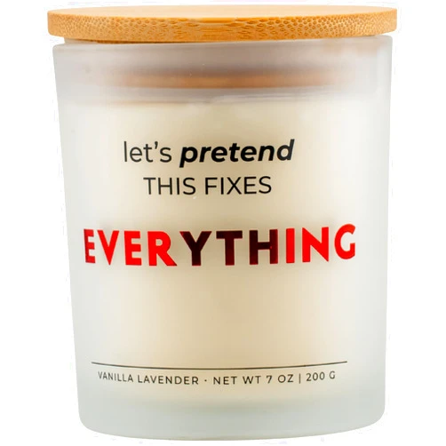 Wick & Wit Wick and Wit Let’s Pretend This Fixes Everything Gift Set – Funny Gifts for Women, Sarcastic Stress Relief Gifts, Premium Vanilla Lavender Soy Candle, 50+ Hour Burn, Ready to Gift Box