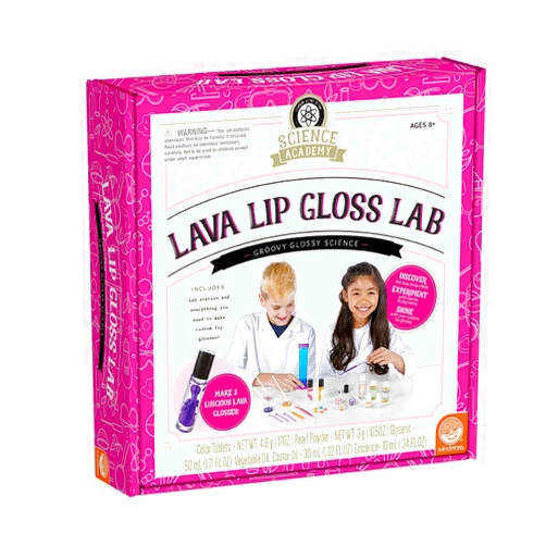 MindWare Science Academy Lava Lip Gloss Lab - 33 Piece Lip Gloss Making Kit - Make 3 DIY Lip Glosses