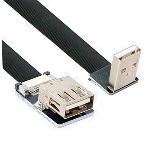 NFHK Down Angled USB 2.0 Type-A Male to Female Extension Data Flat Slim FPC Cable for FPV & Disk & Scanner & Printer 20cm