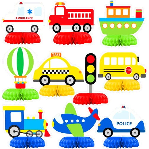 HaPiBiDesign Transportation Party Decorations - Honeycomb Centerpieces for Transportation Birthday Decor - Transportation Table Decoration for Kids - Transportation Theme Décor