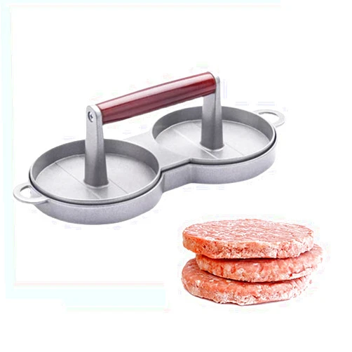 EVith Double channel manual aluminum alloy round hamburger meat pressing mold, suitable for making 3.5-inch hamburger meat and vegetable cakes, rice cakes, etc., simple kitchen utensils.
