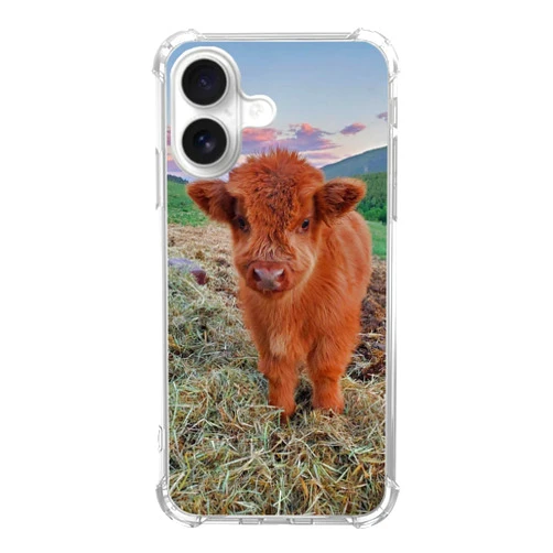 KatocZarl Baby Highland Cow Phone Case Compatible with iPhone 16 Plus，Cute Baby Cow in The Mountains Case for iPhone 16 Plus for Women Men, Cool Trendy Design TPU Bumper Protective Cover Case