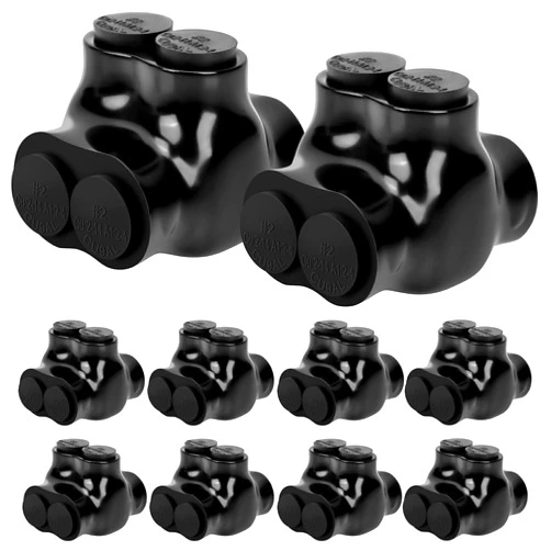 Highfound 10 Pcs Insulated Wire Connectors Black Multi Splice Connector 2 Port Cable Connector Dual Entry Cable Splicers Electrical Power Wire Terminal Connectors (2-14 Wire Range)