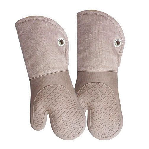 RED LMLDETA Professional Microwave Silicone Oven Mitts one Pair, Kitchen Mitten Set for Heat Resistant with 500 Degrees, Kitchen Gloves Pot Holder for BBQ Cooking Baking (Khaki)