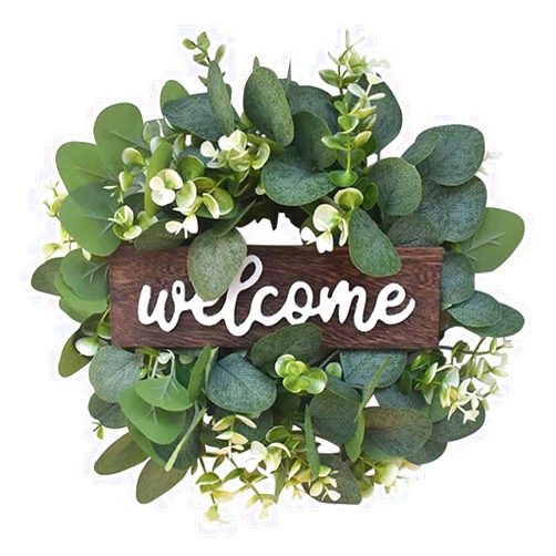 Wenrou Front Door Wreath Welcome Garland Artificial Eucalyptus Garland Home Entrance Door Garland Living Room Wall Window Home Door Decor