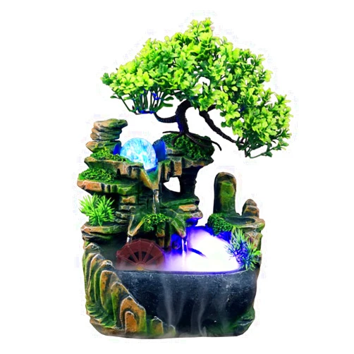 Xshelley Indoor Tabletop Fountains ， Rockery, Water,Fisherman, Plants, Desktop Fountain, atomizing humidifier Fountain, Home Office Desktop Decorations, Automatic Pump with Power Switch