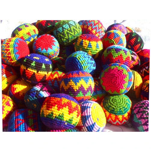 Funny Guy Mugs Hacky Sacks, Multicolored Crochet Assorted Geometric Pattern Hacky Ball, Foot Bag Kick Sack, Indoor and Outdoor Toys for Kids and Adults, Set of 6