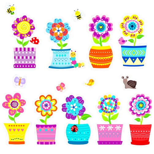 Zonon 28 Pieces Flower Cutouts Flowers Bulletin Board Flower Pot Paper Cutouts with 3 Sheets Glue Points Springtime Blooms Classroom Decorations for Home Office School Party Decor