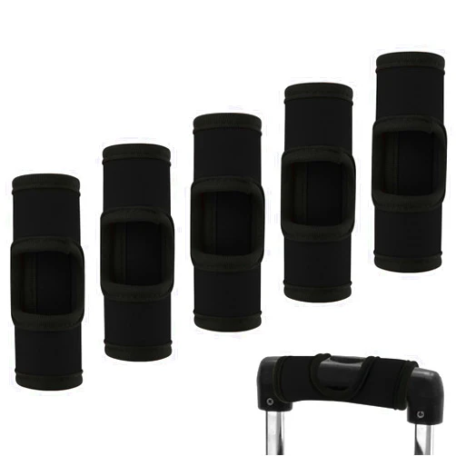 Cosmos 5 Pcs Neoprene Luggage Handle Wrap Soft Grip Handle Cover Luggage Identifier with Hollow Design for Push-Button Handle Trolley Handle and Travel Suitcase Trolley Case (Black)