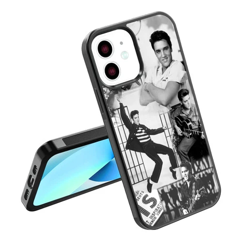 Generic Phone Case Cover Compatible with iPhone SE 7 8 X XR 11 12 13 14 15 Plus Mini Pro Max Silicone Elvis Style Shockproof - Cool Collage Photos Black