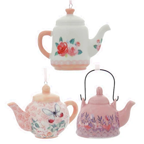 Kurt S. Adler Kurt Adler Boho Chic Floral Teatime Teapot Ornament, Set of 3