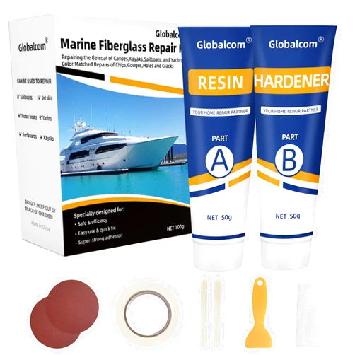 Globalcom Fiberglass Boat Repair Kit White, Gel Coat Repair Kit for Boats, Marine Fiberglass Repair Kit for Boats, Epoxy Filler for Boats, Fiberglass Repair Kit Fix Holes Chips Pit Cracks