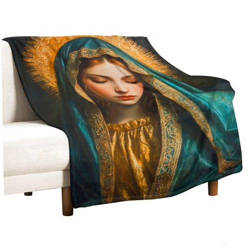 DuduYH Classical Virgin Mary Wearing Headscarf Blanket Anti Pilling Religious Catholic Throw Blankets Cozy Durable Blanket for Bedroom Living Rooms Couch Sofa Bed Home Decorations 50