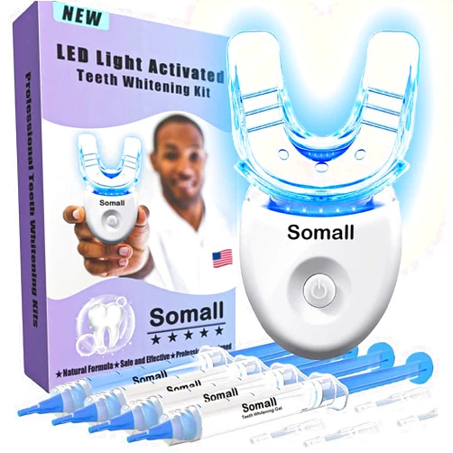 Somall Teeth Whitening Kit - 2024 Newest The Smart Teeth Whitening LED Light System,35% Carbamide Peroxide, (3) 3ml Gel Syringes, (1) Remineralization Desensitizing Gel, and Tray.
