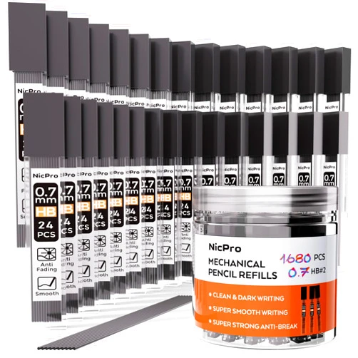 Nicpro 1680 Pieces 0.7mm Lead Refills for Mechanical Pencils, Smooth Break Resistant HB Mechanical Pencil Lead Refill 0.7, 70 Tubes of 24 Pcs Per Tube-Come with Storage Box