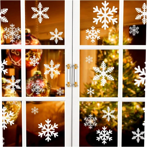 Kesoto 96PCS Christmas Decoration Snowflake Window Clings Glueless PVC Wall Stickers for Windows Glass for Christmas New Year Winter Party, 10 Sheets