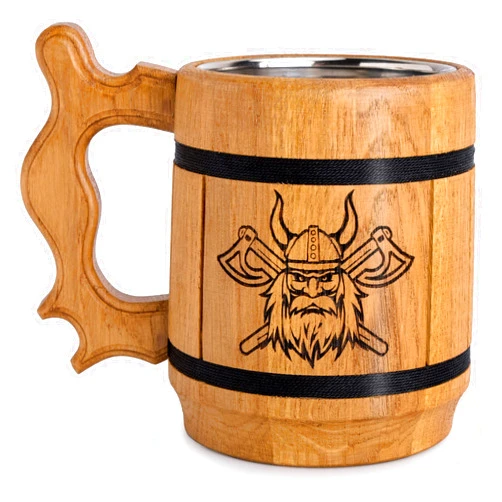 TESLYAR Beer Mug 20 OZ - Viking mug - Tankard Mug - Beer stein - Wooden beer mug - Handmade Gifts for Men | Fathers Day | Christmas | Birthday Gifts | Norse & Celtic Men Mugs - Light Viking