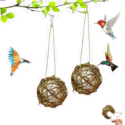 Goderat Globe Hummingbird Nesters,Bird Nesting Houses & Bird Nesting Materials,Hanging Hummingbird House Set with Refillable Cotton Ball,Refillable Outdoor Bird Nesting Station to Build a Nest (2PCS)