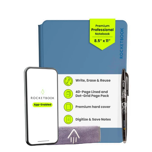 Rocketbook Pro Smart Reusable Notebook, Lined & Dotted Interchangeable Pages, For Work and Business Meetings, Letter Size 8.5x11, Blue