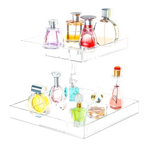 NPPLUS 2-Tier Acrylic Perfume Organizer, Perfume Display Tray for Dresser and Countertop, Clear Acrylic Bathroom Countertop Organizer Vanity Trays Makeup Storage Shelf Holder for Bedroom Decor
